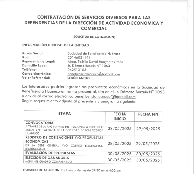 CONTRATACIÓN DE SERVICIOS DIVERSOS PARA LAS DEPENDENCIAS DE LA DIRECCIÓN DE ACTIVIDAD ECONOMICA Y COMERCIAL