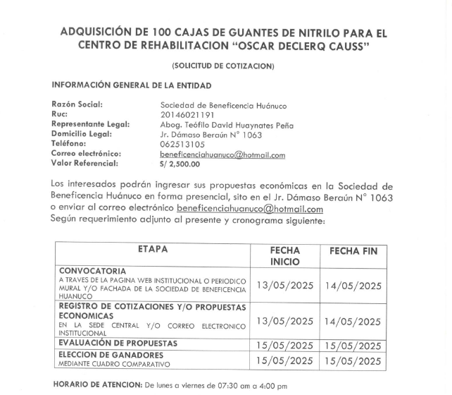 ADQUISICIÓN DE 100 CAJAS DE GUANTES DE NITRILO PARA EL CENTRO DE REHABILITACION “OSCAR DECLERQ CAUSS”