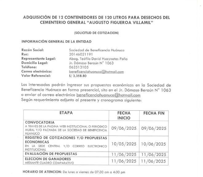 ADQUISICIÓN DE 12 CONTENEDORES DE 120 LITROS PARA DESECHOS DEL CEMENTERIO GENERAL “AUGUSTO FIGUEROA VILLAMIL”
