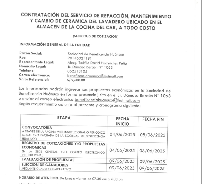 CONTRATACIÓN DEL SERVICIO DE REFACCIÓN, MANTENIMIENTO Y CAMBIO DE CERAMICA DEL LAVADERO UBICADO EN EL ALMACEN DE LA COCINA DEL CAR, A TODO COSTO