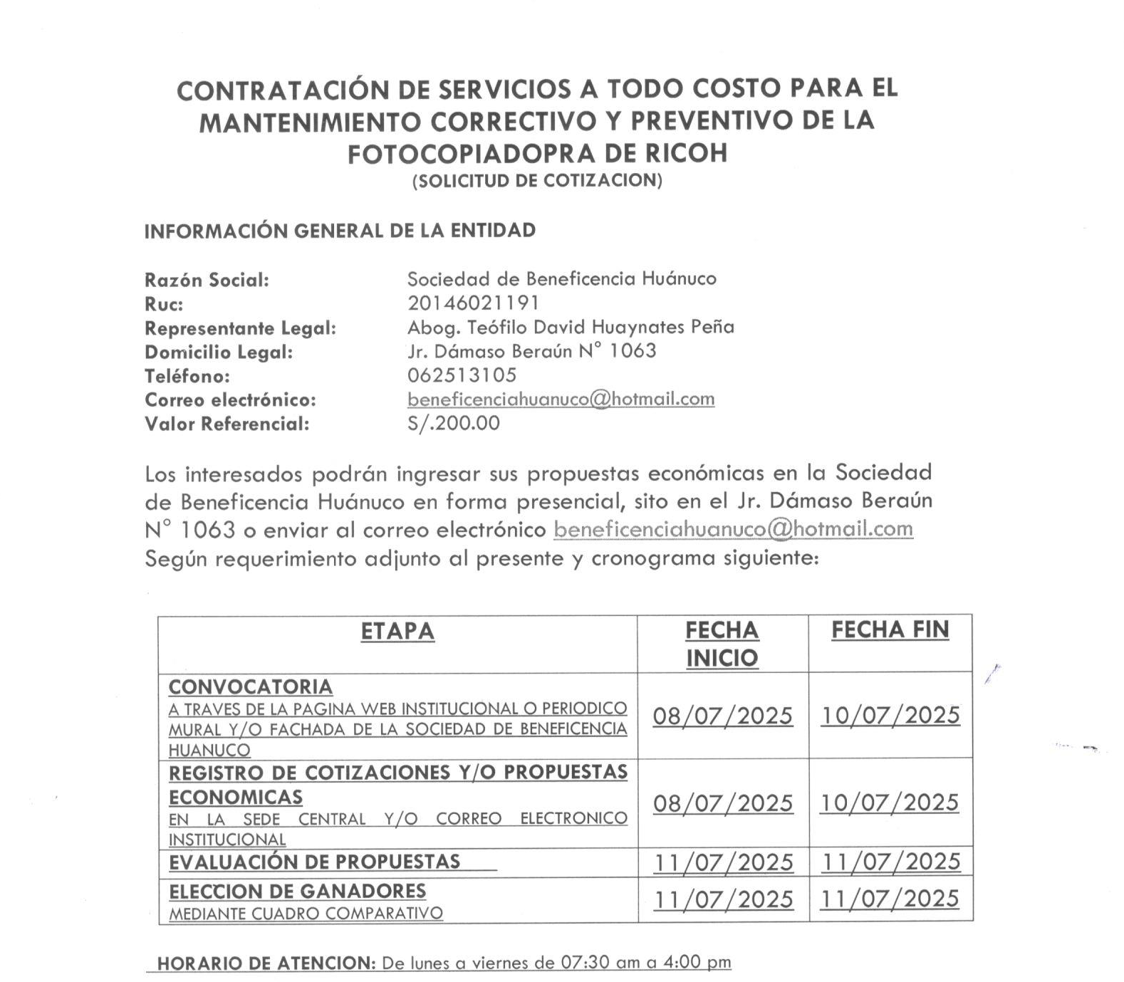 CONTRATACIÓN DE SERVICIOS A TODO COSTO PARA EL MANTENIMIENTO CORRECTIVO Y PREVENTIVO DE LA FOTOCOPIADOPRA DE RICOH