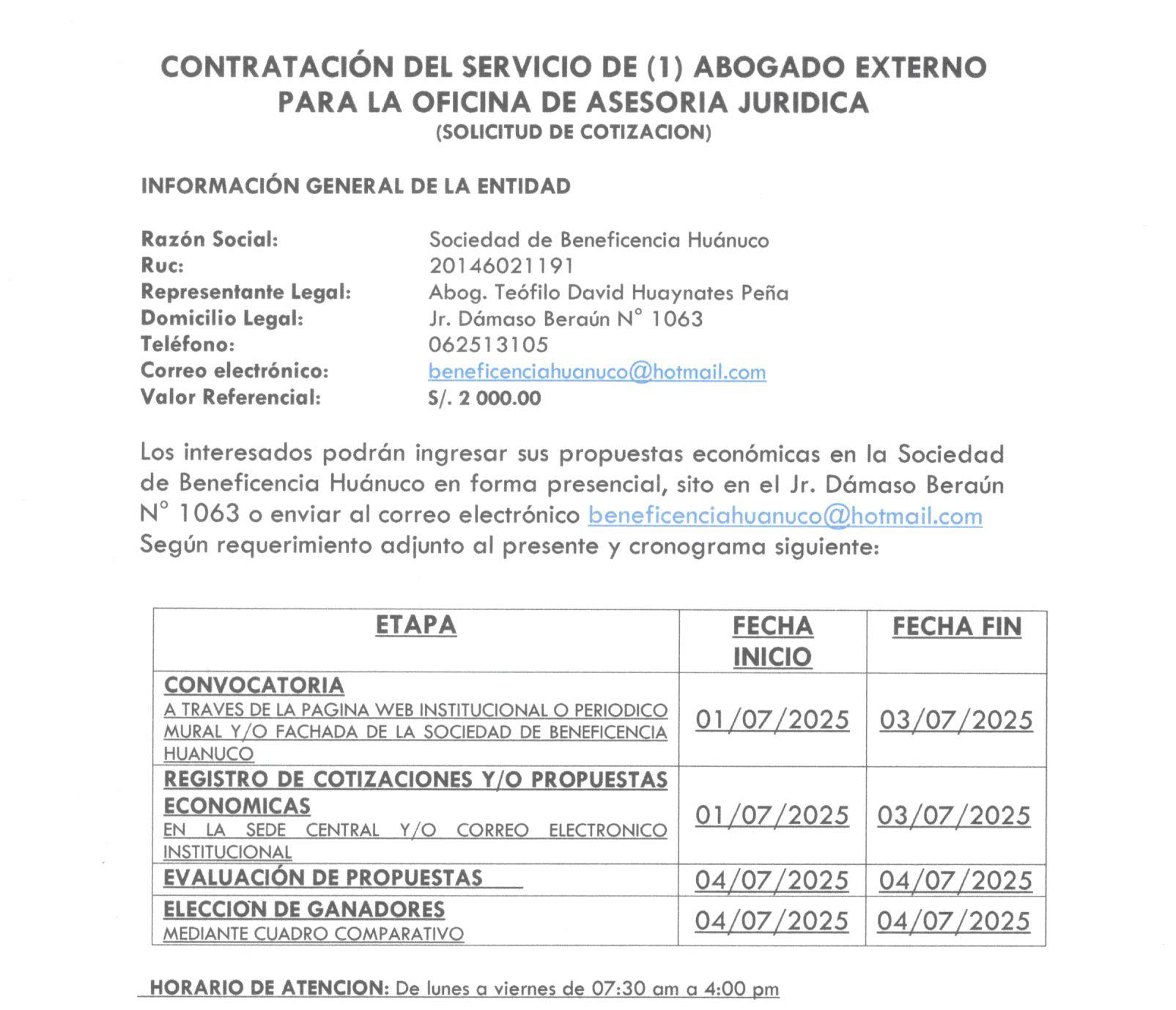 CONTRATACIÓN DEL SERVICIO DE (1) ABOGADO EXTERNO PARA LA OFICINA DE ASESORIA JURIDICA