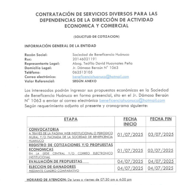CONTRATACIÓN DE SERVICIOS DIVERSOS PARA LAS DEPENDENCIAS DE LA DIRECCIÓN DE ACTIVIDAD ECONOMICA Y COMERCIAL